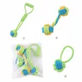 Set of multicolored cotton rope dog chew toys in various shapes with packaging. - Bicolor Single Ear Dumbbell Handle (3pcs Set) / Three-Piece Set