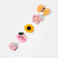 Set of 5 adorable knit pet hair clips with flower, strawberry, and bow designs for dogs and cats - 5 Pieces / Pink Plaid Flower Set