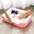 Soft plush pink and white dog bed set with bone pillow and cooling mat for small dogs - Blanket, Mat and Bone Pillow Set / 30x40 / Light Pink