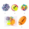 Lot de 4 jouets colorés pour chiens avec balle corde, tennis, grelot et rugby en caoutchouc - Set de 4 Pièces Style Balles