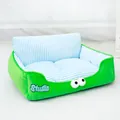 Soft green plush pet sofa bed with blue striped lining for small dogs and cats - Letter Contrast Color Sofa Bed / No. 1 40x30x20cm (For within 3.5kg) / Green