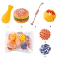 Comprehensive 6-piece pet dog toy set featuring rubber hamburger, chicken leg and rope knots - Fun Squeaky Toy Set