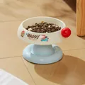 Erhöhter Katzenapf in bunten Dopamin-Farben mit Eiscreme-Basis und süßem Cartoon-Druck. - Eiscreme-Stil (Kunststoffschüssel) / Weißblau