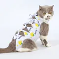 Breathable cat recovery suit with strawberry print and back ribbon ties - L (Recommended 6-9kg) / White Strawberry