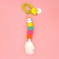 Colorful hanging cat teaser toy with yellow elastic cord, bell and white feather - Feather Caterpillar