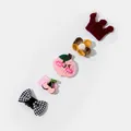 A set of 5 cute pet hair clips with crown, flower, peach, cherry and bow designs - 5 Pieces / Crown Pink Cherry Set
