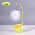 Interactive fluorescent yellow tumbler cat toy featuring a white feather teaser wand - Yellow