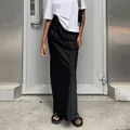 Elegant black high-waist acetate-like satin fishtail midi skirt for summer commute wear - S / Bottoms / Black