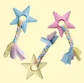Durable pastel star TPR dog chew toy with braided fabric tail for small puppy play. - Five-Pointed Star with Cloth Strips / 21cm