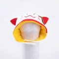 Lindo gorro de disfraz para mascotas estilo gato de la suerte con orejas rojas y forro amarillo - Sombrero de Gato de la Suerte / Bolsa de polietileno