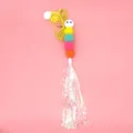 Interactive hanging cat toy with colorful caterpillar pom-poms and shiny iridescent tinsel tassel - Tassel Caterpillar