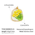 Detailansicht eines gelben Tulpen-Anhängers aus Edelstahl mit Maßen und Gewicht - Gelbe Tulpe (YYAC2608015-G) / 2.37cm x 2.2cm / Gold