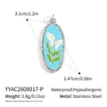 Edelstahl-Anhänger oval mit blauem Emaille und weißer Calla-Lilie, Detailansicht - Calla-Lilie (YYAC2608017-P) / 3.1cm x 1.47cm / Silber