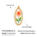 Detaillierte Maße und Merkmale des floralen Edelstahl-Anhängers mit Gewichtsangaben - Rosa Blume (YYAC2608019-G) / 3.1cm x 1.47cm / Gold