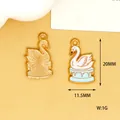 Close-up detail view of winter swan enamel pendant with 20mm height and 11.5mm width - 11 Swan