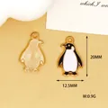 Close-up detail of small penguin enamel charm for DIY jewelry shown with dimensions - Penguin