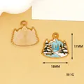 Close-up detail showing the 18x17mm dimensions and enamel texture of winter mountain charm - Snowy Forest