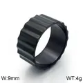 Industrial gear-style stainless steel ring in black glossy finish, 9mm width band - US 6 / Shiny Black (KR91547-GC)