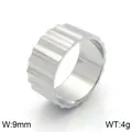 Industrial style silver stainless steel gear ring with vertical fluted texture. - US 6 / Shiny Silver (KR91549-GC)