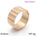 Rose gold gear-shaped stainless steel ring with 9mm width and industrial design. - US 6 / Shiny Rose Gold (KR91550-GC)