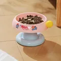 Pink and light blue ice cream styled elevated cat food bowl with cute animal prints - Ice Cream Style (Plastic Bowl) / Pale Blue