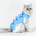 Tuta di recupero per gatti blu chiaro traspirante con nastri per dopo intervento - S (3-6 catties) / Azzurro