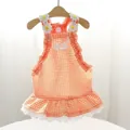 Sweet orange gingham pet summer dress with daisy appliques and elegant lace trim - Size 1 (XS) / Dresses / Sweet Orange