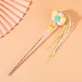 Interactive cat teaser wand featuring colorful plush pom-poms and flowing tassels for pets - Pink Yellow Green Balls With Pink Yellow Gray Tassels