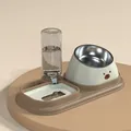 Dubbele voerbak voor huisdieren met rvs bakje en automatische waterdispenser voor katten - Dubbele Bak Stijl / Wit