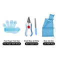 Haustierpflegeset mit blauem Badebürsten-Handschuh, Krallenschere und Waschnetz - Katzenbadetasche Set mit Bürste und Knipser