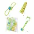 Lot de 3 jouets à mâcher en corde de coton durable pour chiens en vert, bleu et jaune - Poignée de Maïs Bicolore Double Oreille (Lot de 3) / Ensemble trois pièces