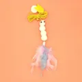 Hanging elastic door cat toy featuring a white caterpillar and colorful feathers - White Caterpillar