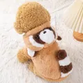 Cute raccoon-themed fleece dog hoodie for small puppies and cats, warm winter pet clothes - M / Raccoon Costume