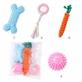 Set de 4 jouets à mâcher pour chiens avec carotte en coton et balles en caoutchouc texturé - Set de 4 Pièces Carotte Balle Os
