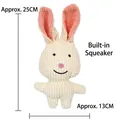 Plush squeaky rabbit dog toy made of durable corduroy fabric, white and pink colors. - Rabbit Shape