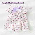 Adorable purple mushroom print pet dress featuring a decorative bow and harness D-ring - XL / Purple Mushroom Wonderland Dress