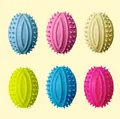 Set di 6 giocattoli colorati da masticare in TPR per cani, pulizia denti molto esperta - Palla da Rugby TPR / 8.5cm