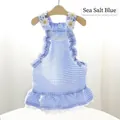 Sea salt blue checkered pet dress with daisy embroidery for small dogs and cats - Size 1 (XS) / Dresses / Sea Salt Blue