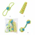 Ensemble de jouets à mâcher en corde de coton tressée multicolore pour la santé dentaire canine - Haltère Maïs Bicolore Double Oreille (Lot de 3) / Ensemble trois pièces