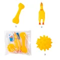 Dreiteiliges Set gelber quietschender Haustierspielzeuge mit Knochen, Huhn und Ball - Promo Quietsch-Stil / Dreiteiliges Set