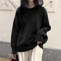 Pull en maille vintage gris anthracite à col rond pour femme style streetwear décontracté - Taille unique / Hauts / Noir