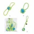Duurzame groen-blauwe gevlochten katoenen touw kauwspeelset voor middelgrote honden - Tweekleurige Enkeloors Dubbeloors Trekstijl (3-delige Set)