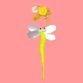 Hanging elastic neon yellow dragonfly cat toy with holographic wings and small bell - Dragonfly Style
