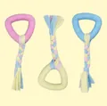 Giocattolo da masticare per cani in TPR con corde di cotone intrecciate rosa, gialle e blu - Triangolo Arrotondato TPR con Striscia di Tessuto / 20cm