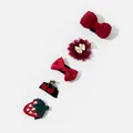 A set of 5 charming red pet hair clips featuring bows, flowers and fruit shapes - 5 Pieces / Red Pillow Strawberry Set