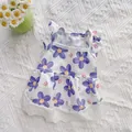White floral pet dress with purple flowers, ruffled sleeves and lace hem - M / Dresses / Purple Floral