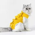 Tuta di recupero gialla traspirante per gatti con lacci per protezione post-operatoria - S (3-6 catties) / Giallo a tinta unita