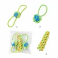 Durable cotton rope dog chew toy set in green and blue colors for medium and large dogs - Double Ear Corn Single Ear Style (3-Piece Set)