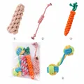 Kit de jouets en corde de coton pour chien avec carotte et balles nouées, résistant. - Set de 4 Jouets Molaires