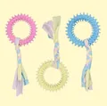 Giocattoli da masticare per cani con anelli in TPR e corde di cotone intrecciate - Piccolo Anello con Punte TPR con Striscia di Tessuto / 22cm